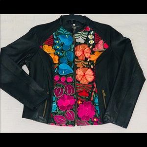 REAL floral embroidered leather jacket